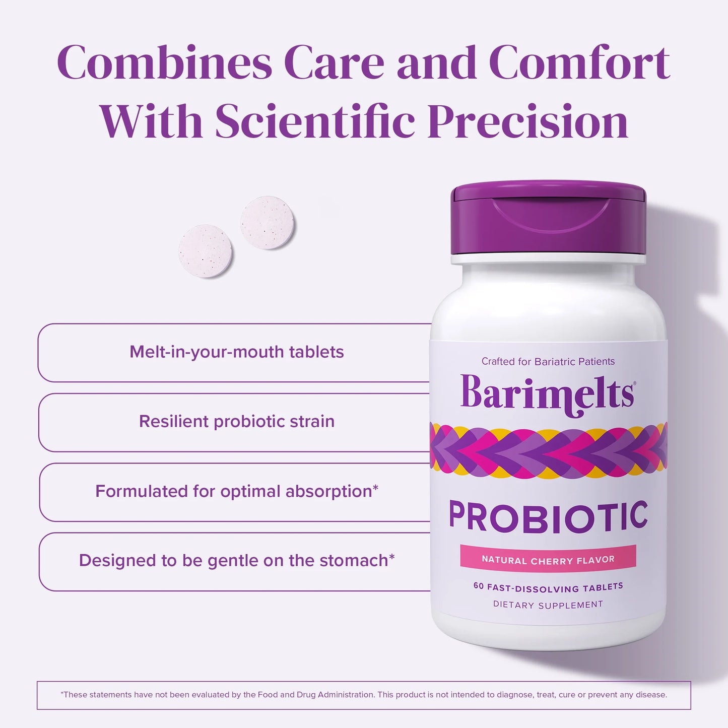 Bariatric Probiotics for Digestive Health Support, 60 Fast-Dissolving Tablets, Post Weight Loss Surgery Patients, Cherry Flavored Dietary Supplements