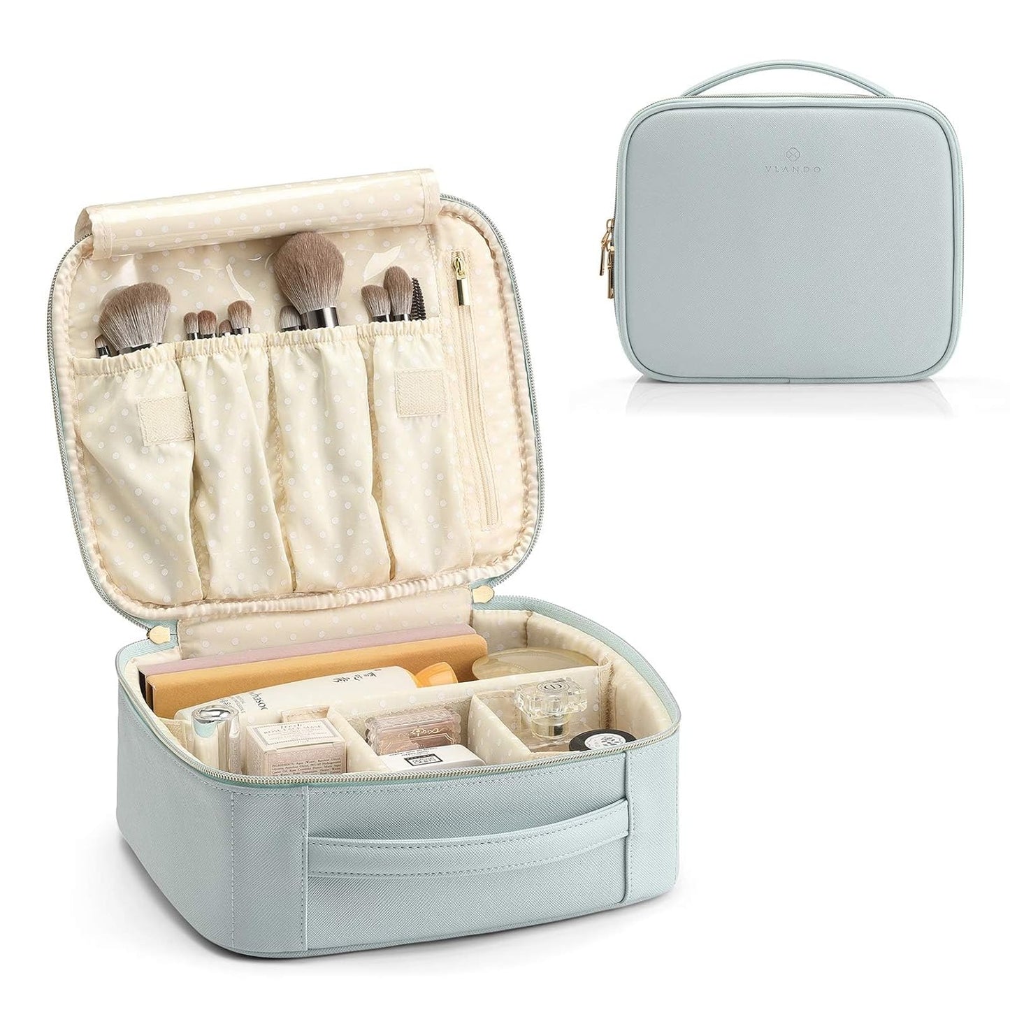 Makeup Bag, Travel Makeup Bags,Large Portable Make up Bag Organzier with Dividers and Handle Gifts for Women Girls,Traveler,Christmas,Wedding Blue