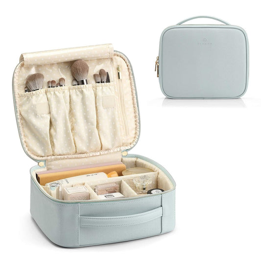 Makeup Bag, Travel Makeup Bags,Large Portable Make up Bag Organzier with Dividers and Handle Gifts for Women Girls,Traveler,Christmas,Wedding Blue