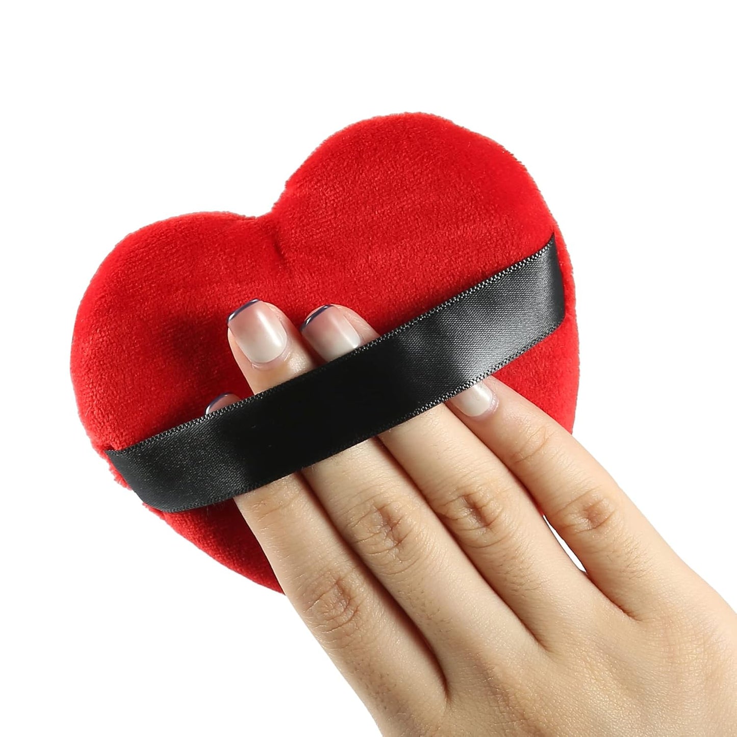4 Pcs Loose Powder Puff, Face Soft Heart Shape Puff Blender Beauty Makeup Tool Short Plush, Black Red