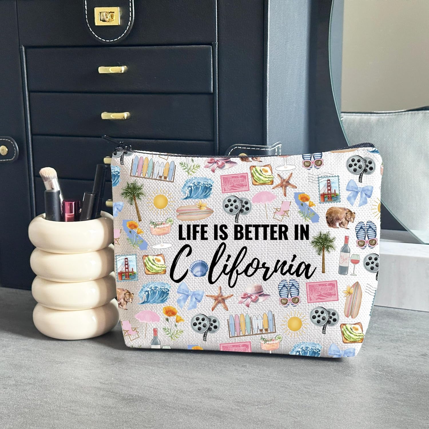 California Vacation Gift California Gift for Women Life Is Better in California Makeup Bag California Souvenirs (Better in California)
