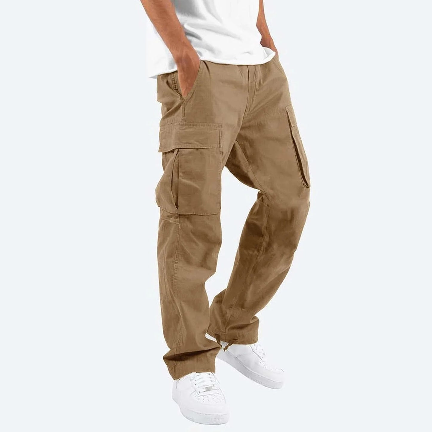 Trousers Full Length Pants for Men Solid 2025 Casual Multiple Pockets Outdoor Straight Type Fitness Pants Cargo Pants Trousers Gray