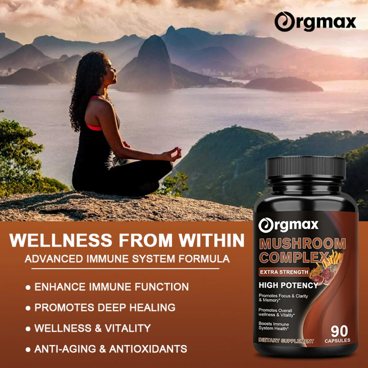 10 Blend Mushroom Complex Capsules 2760Mg for Energy & Immune Support, Dietary Supplements Promote Mental Clarity & Focus, 90 Capsules