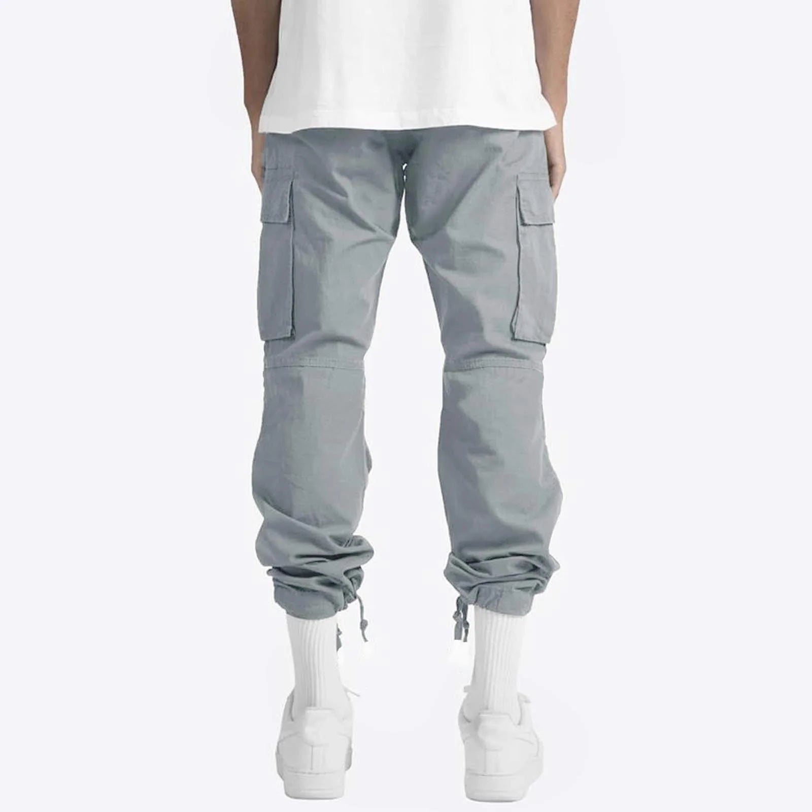 Trousers Full Length Pants for Men Solid 2025 Casual Multiple Pockets Outdoor Straight Type Fitness Pants Cargo Pants Trousers Gray
