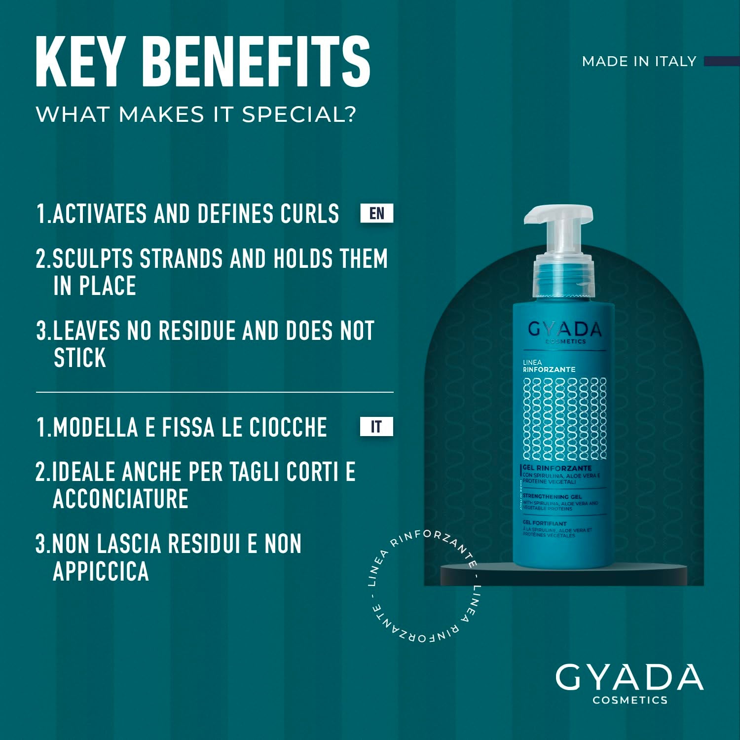 GYADA Strengthening and Repairing Hair Gel with Spirulina - Defines Curly Hair & Straight Hair - Prevents Breakage and Dehydration - Vegan & Green Formula - Cruelty Free - 5.07 Fl Oz