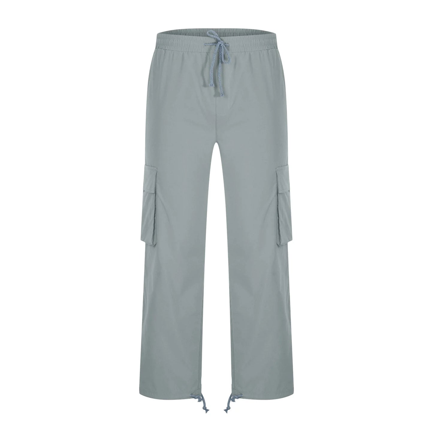 Trousers Full Length Pants for Men Solid 2025 Casual Multiple Pockets Outdoor Straight Type Fitness Pants Cargo Pants Trousers Gray