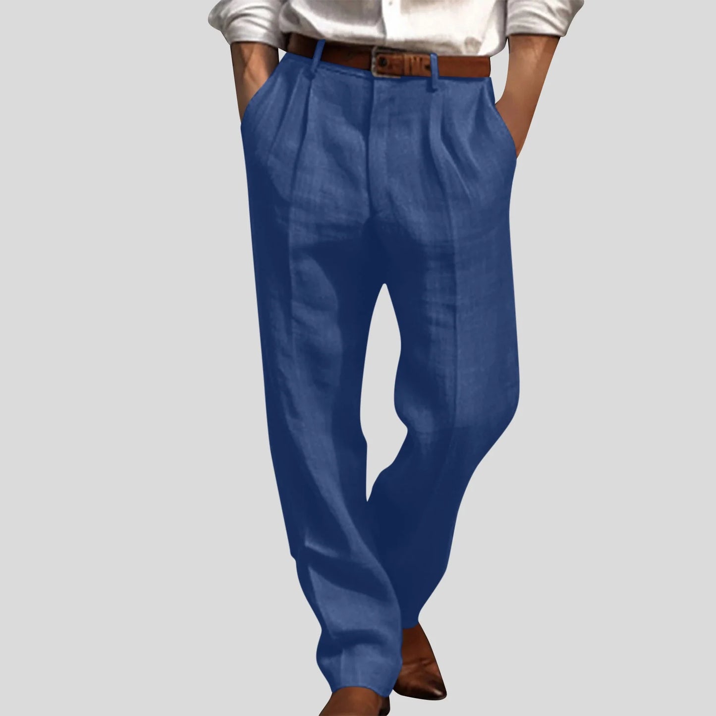 Cotton Linen Pants for Men Pleated Front Trouser Straight Leg Suit Trousers Solid Color Office Trouser Lightweight Linen Pant