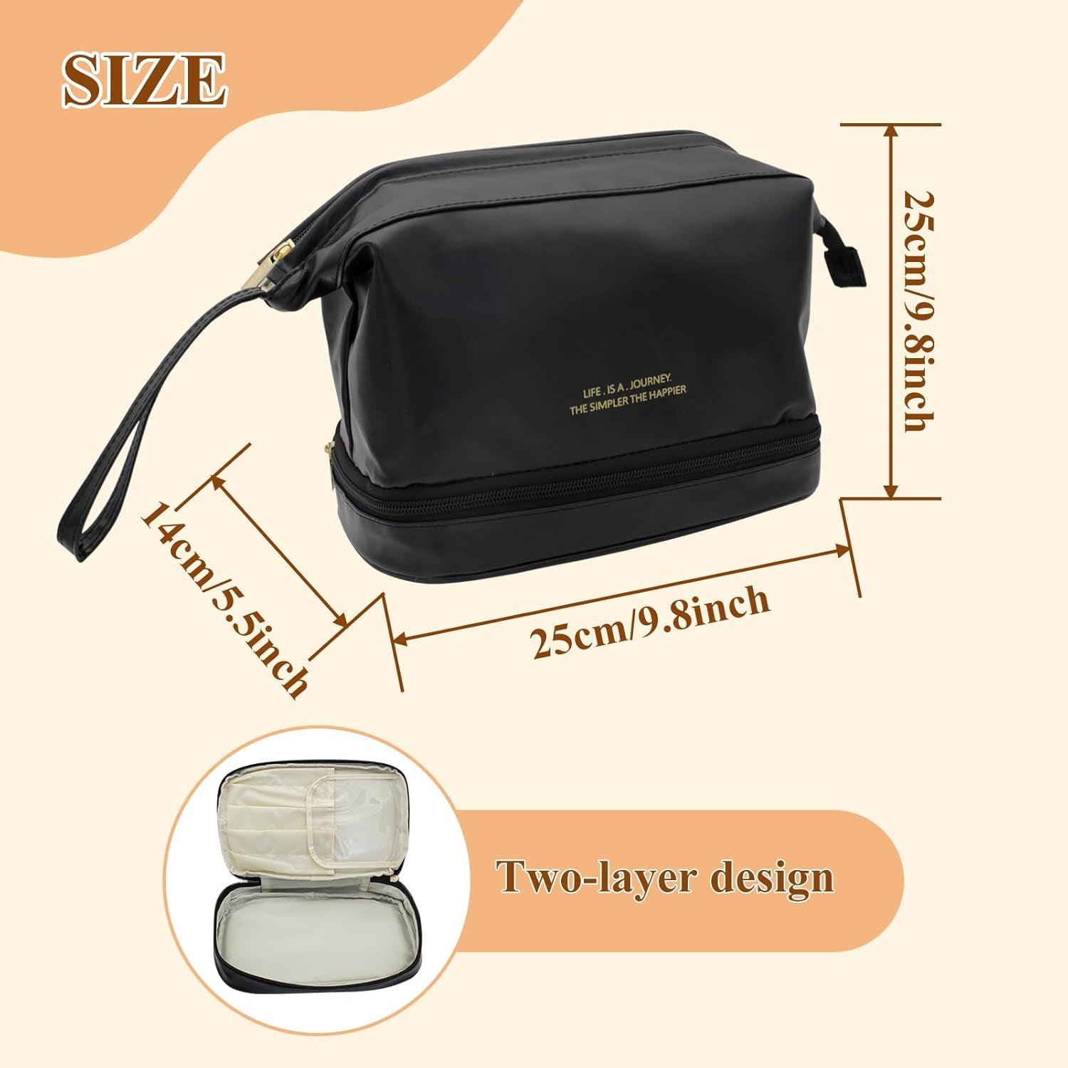 Cosmetic Bag, Waterproof Makeup Travel Bag Travel Toiletry Bag for Women with Handle, High-Capacity Travel Makeup Bag Organizer with Handle (Beige)