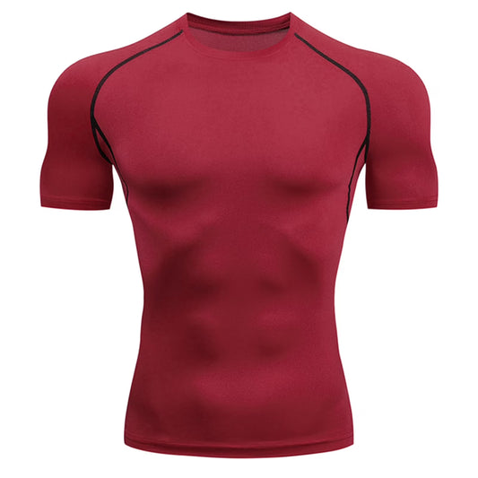 Athletic Workout Shirts for Men, Mens Summer Leisure Sports T Shirt Fashion Lapel 3D Gradient Short Sleeved round Neck T Shirt Men Compression Shirt Men, Mens Shirts Red L