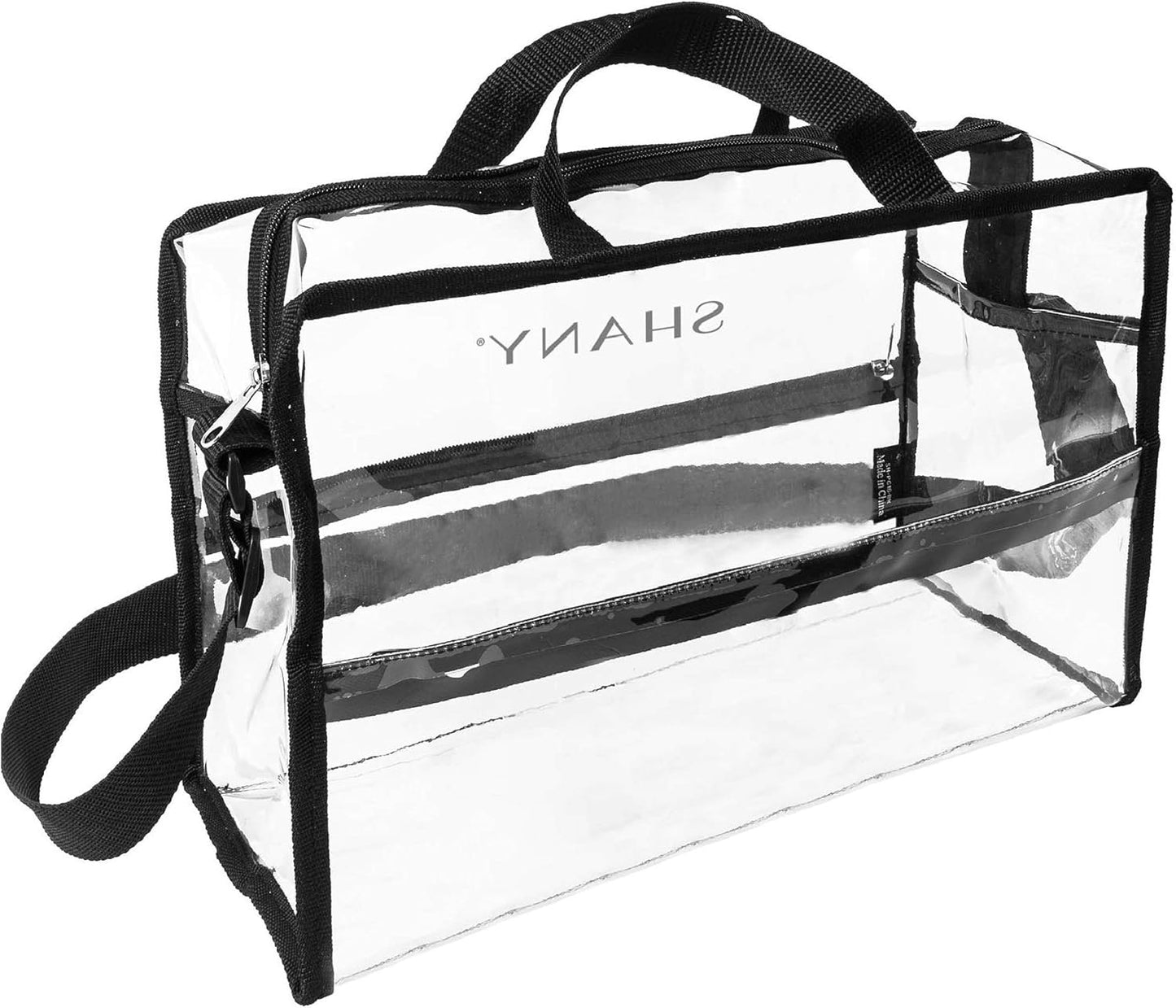Clear PVC Water-Resistant Travel Tote Bag - Large See-Thru Bag with Adjustable Shoulder Straps and Zippered Pockets
