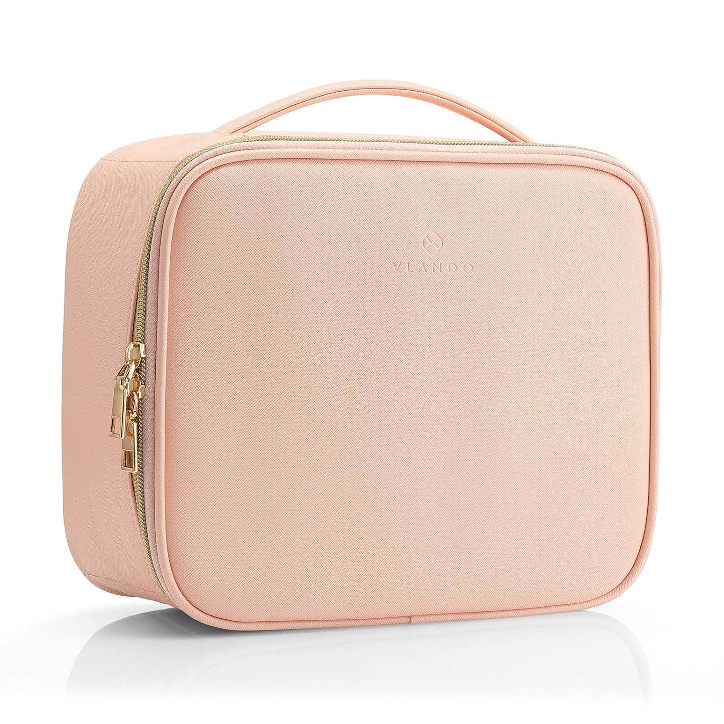 Travel Makeup Bag, Large Capacity Cosmetic Bag for Women PU Leather Makeup Case Organizer Portable Make up Bag with Dividers and Handle for Girls,Wedding,Makeup Brushes Pink