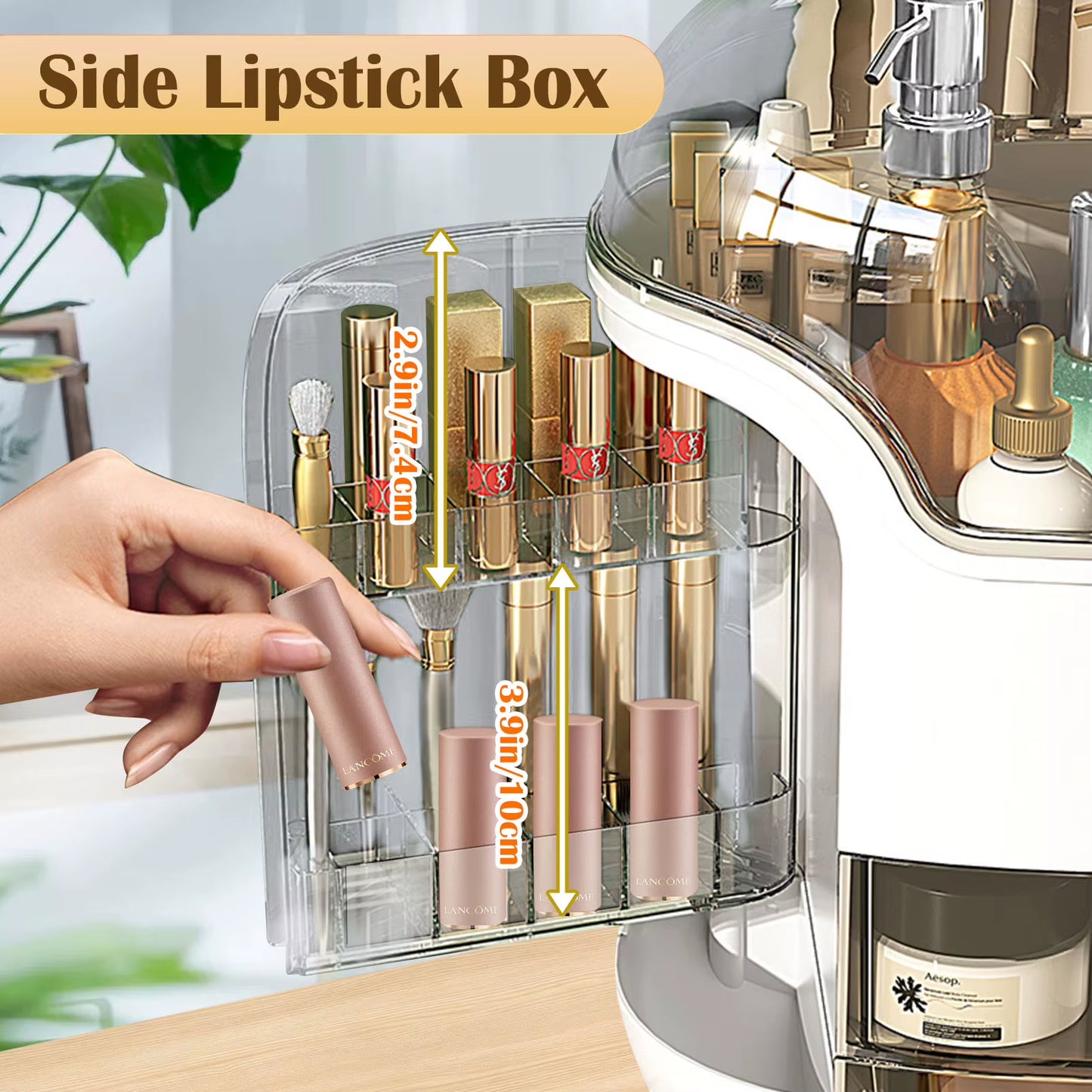 Makeup Organizer and Storage, Cosmetics Organizer Box for Countertop with Lid & Drawers, Cosmetics Skincare Organizers Box With