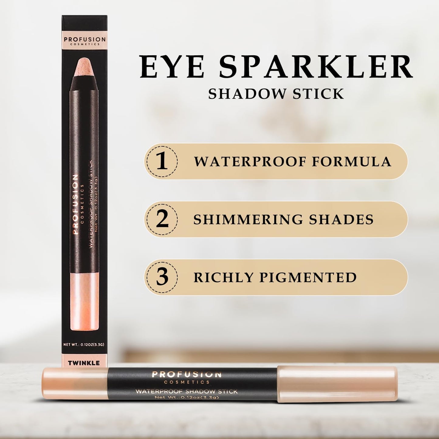 Eye Sparkler Shadow Stick, High Pigmented and Long Lasting Natural Eye Topper Glitter, Professional Colorful Smooth Eyeshadow Makeup Kit, Twinkle