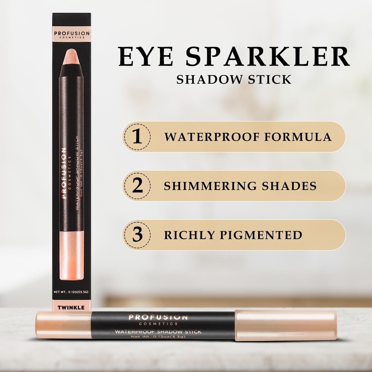 Eye Sparkler Shadow Stick, High Pigmented and Long Lasting Natural Eye Topper Glitter, Professional Colorful Smooth Eyeshadow Makeup Kit, Twinkle