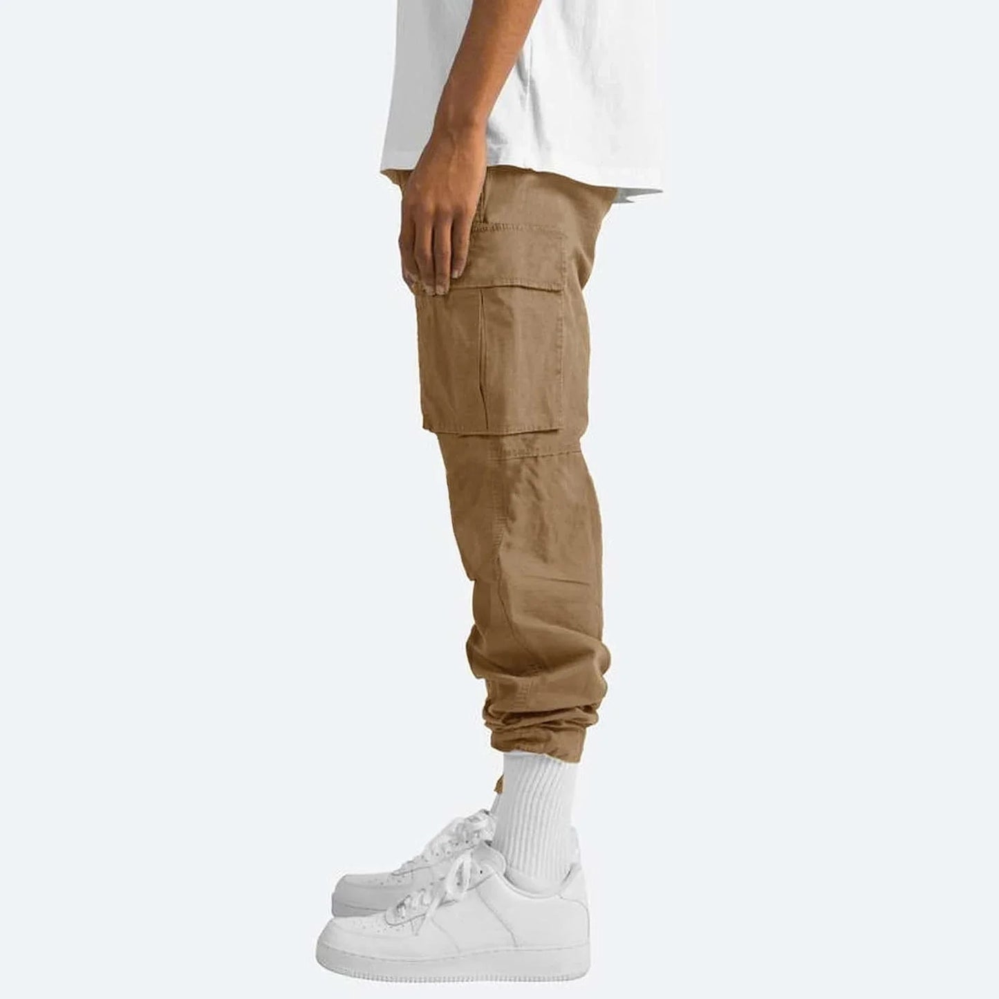 Trousers Full Length Pants for Men Solid 2025 Casual Multiple Pockets Outdoor Straight Type Fitness Pants Cargo Pants Trousers Gray