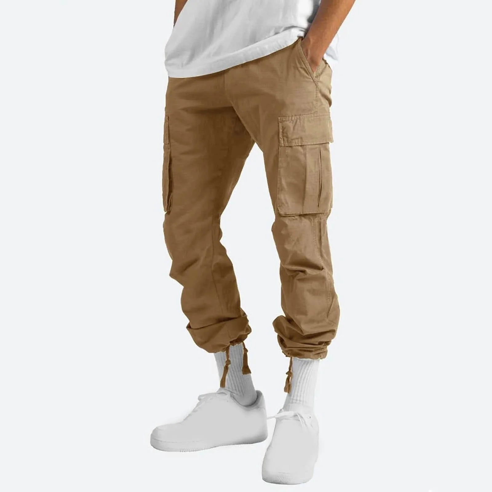 Trousers Full Length Pants for Men Solid 2025 Casual Multiple Pockets Outdoor Straight Type Fitness Pants Cargo Pants Trousers Gray