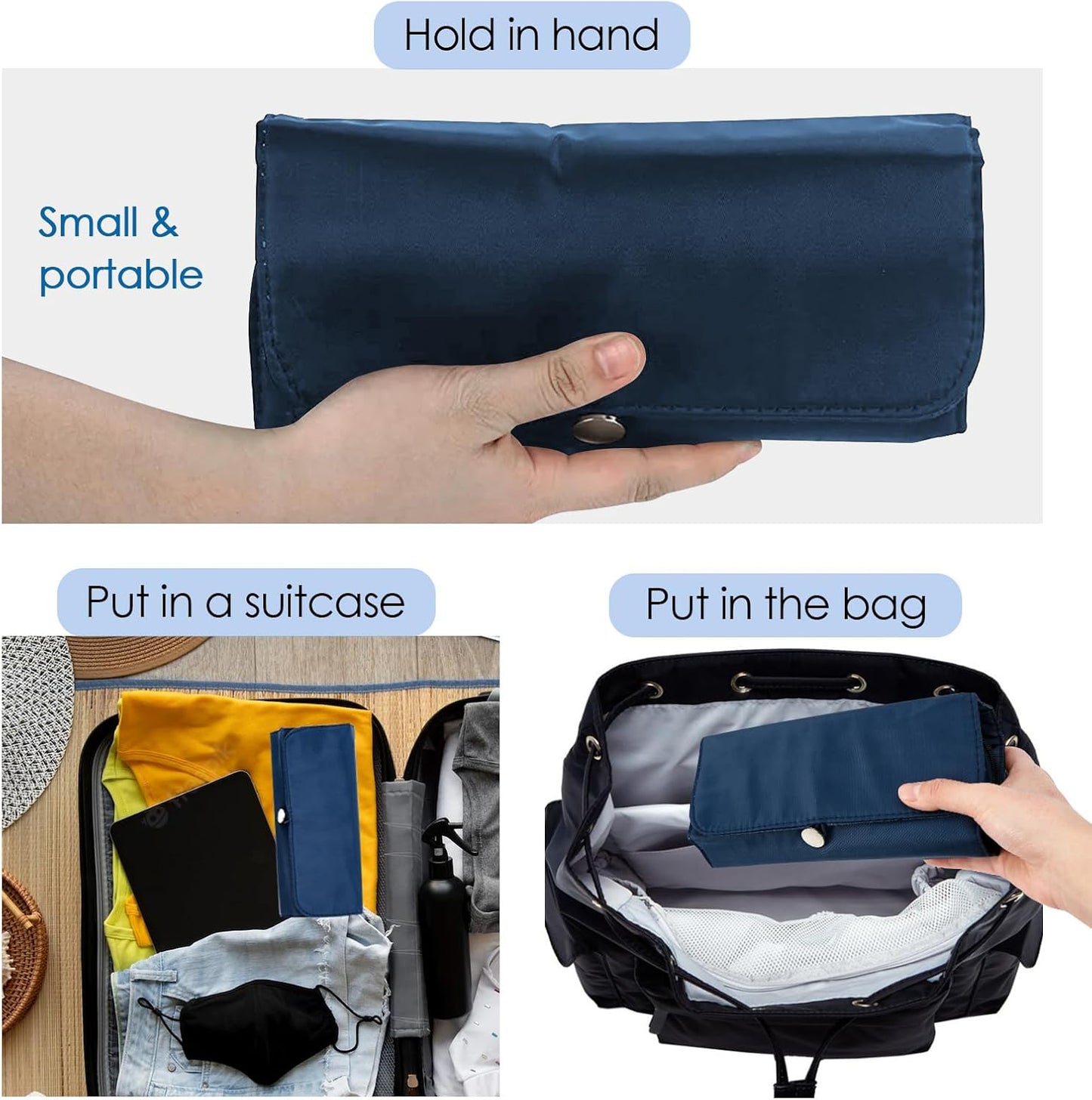 Portable Folding Makeup Brushes Bag with Silicone Foldable Brush Cleaning Mat, Multifunctional Cosmetics Rolling Pouch Makeup Brush Holder, Makeup Brush Organizer for Travel (Blue)