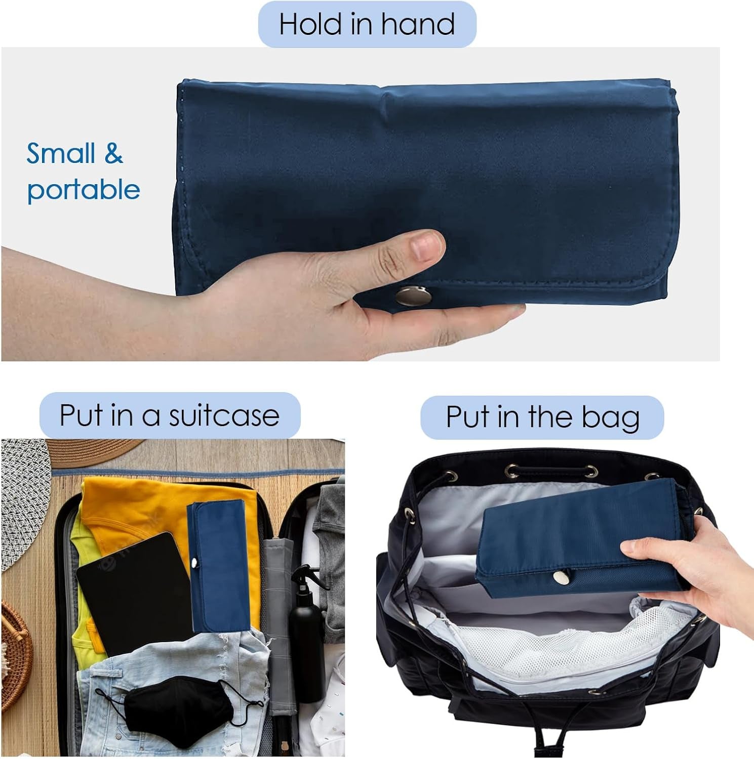Portable Folding Makeup Brushes Bag with Silicone Foldable Brush Cleaning Mat, Multifunctional Cosmetics Rolling Pouch Makeup Brush Holder, Makeup Brush Organizer for Travel (Blue)