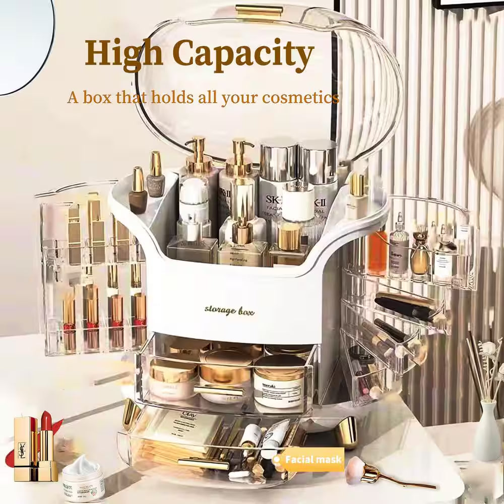 Makeup and Cosmetics Organizer with Drawers Waterproof Dustproof Cover Perfect for Your Countertop or Bedroom in White