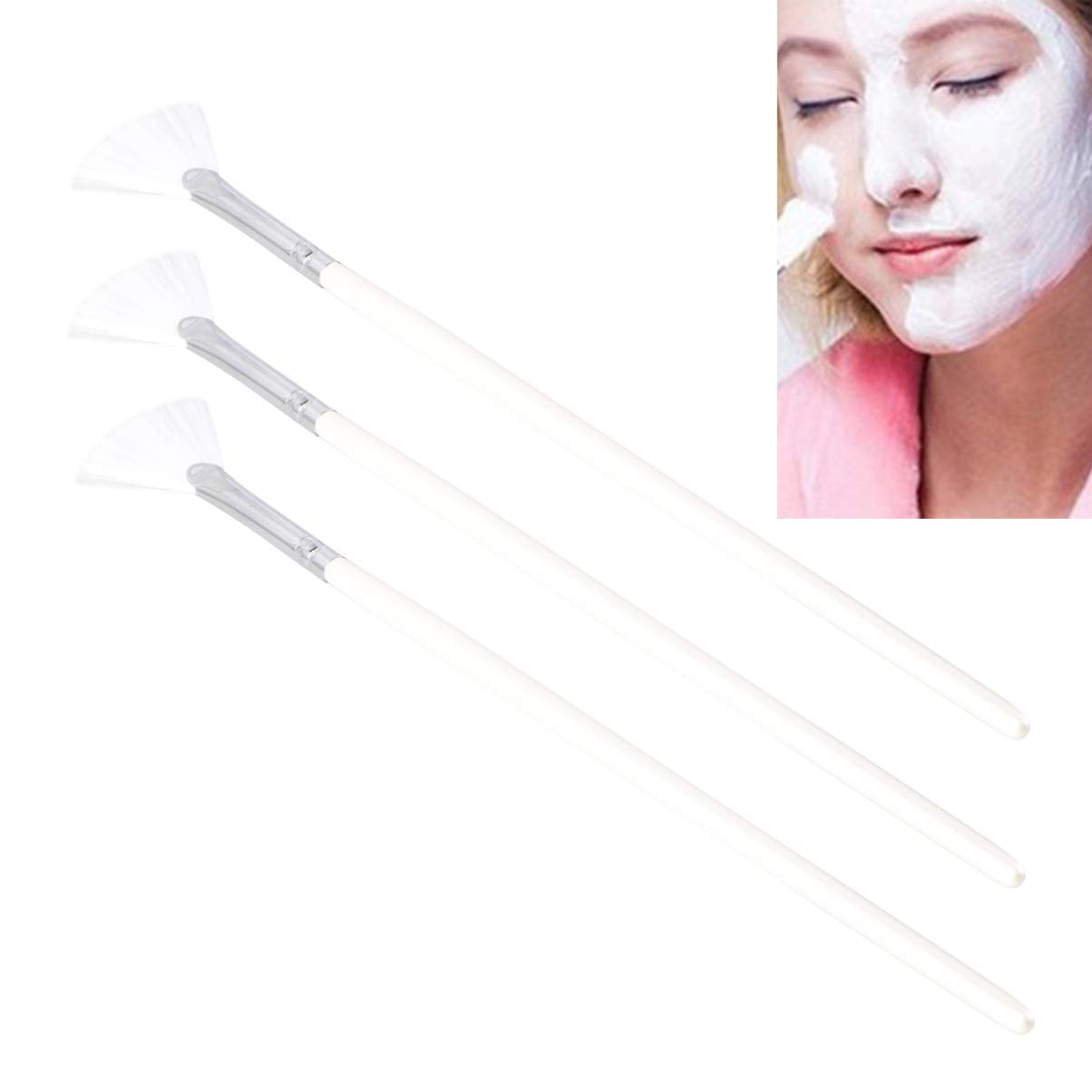 Fan 3Pcs Facial Soft Facial Mask Applicator Mask Long Handle Fan Shape Mask Diy Soft Makeup Cosmetic Tools for Peel Mask Makeup Facial Brush
