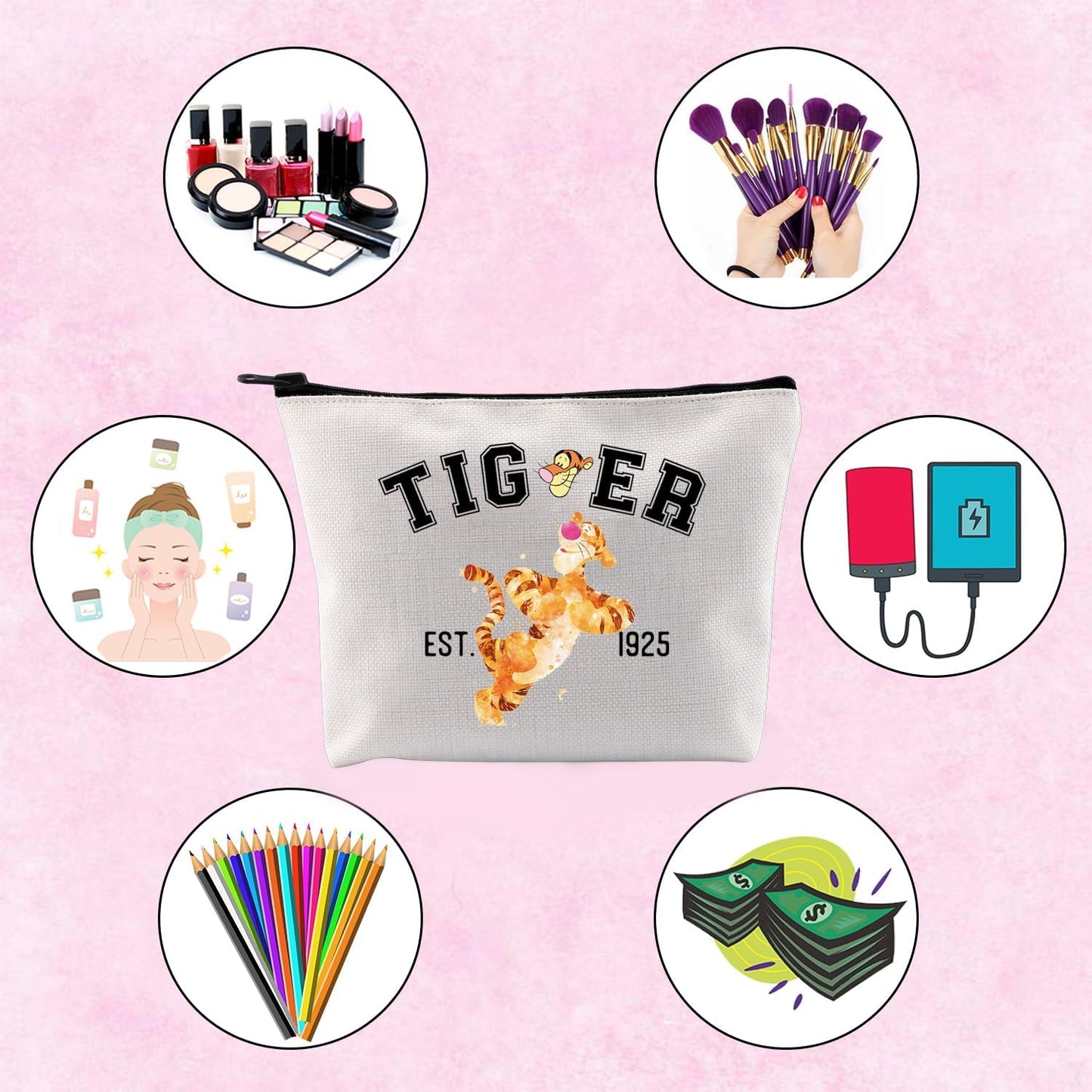 Animal Gift Cartoon Fans Gift Cartoon Love Gift Tiger St Patricks Day Zipper Pouch Makeup Bag (TIGGER)
