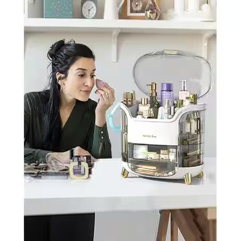 Makeup and Cosmetics Organizer with Drawers Waterproof Dustproof Cover Perfect for Your Countertop or Bedroom in White