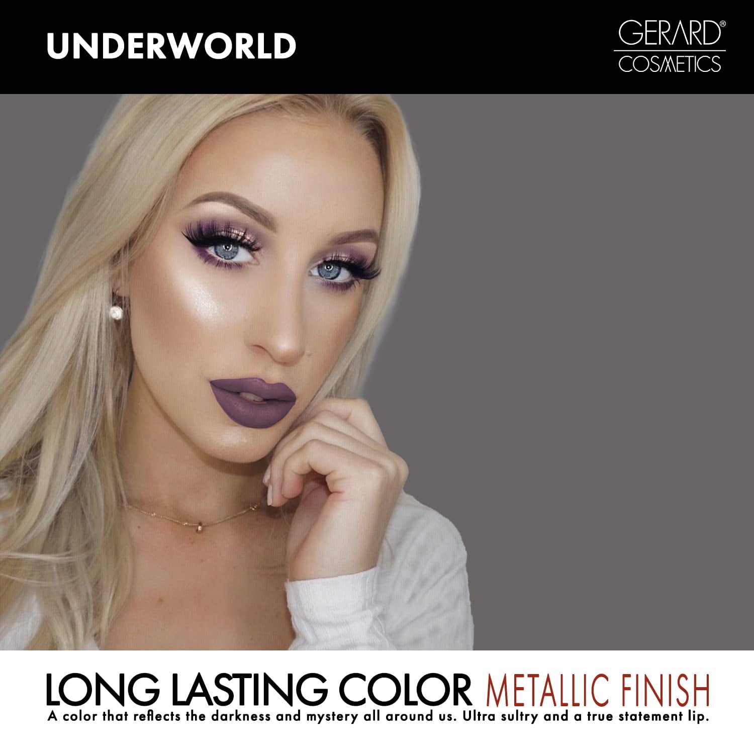 Metal Matte Liquid Lipstick Underworld, Grey Purple Lipstick with Matte Metal Finish, Long Lasting Lipstick with Hydrating Ingredients, Super Pigmented Opaque Lip Color