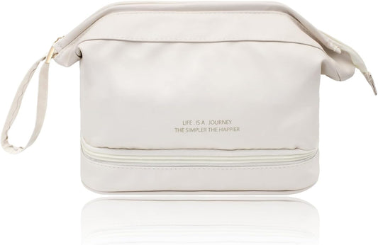 Cosmetic Bag, Waterproof Makeup Travel Bag Travel Toiletry Bag for Women with Handle, High-Capacity Travel Makeup Bag Organizer with Handle (Beige)