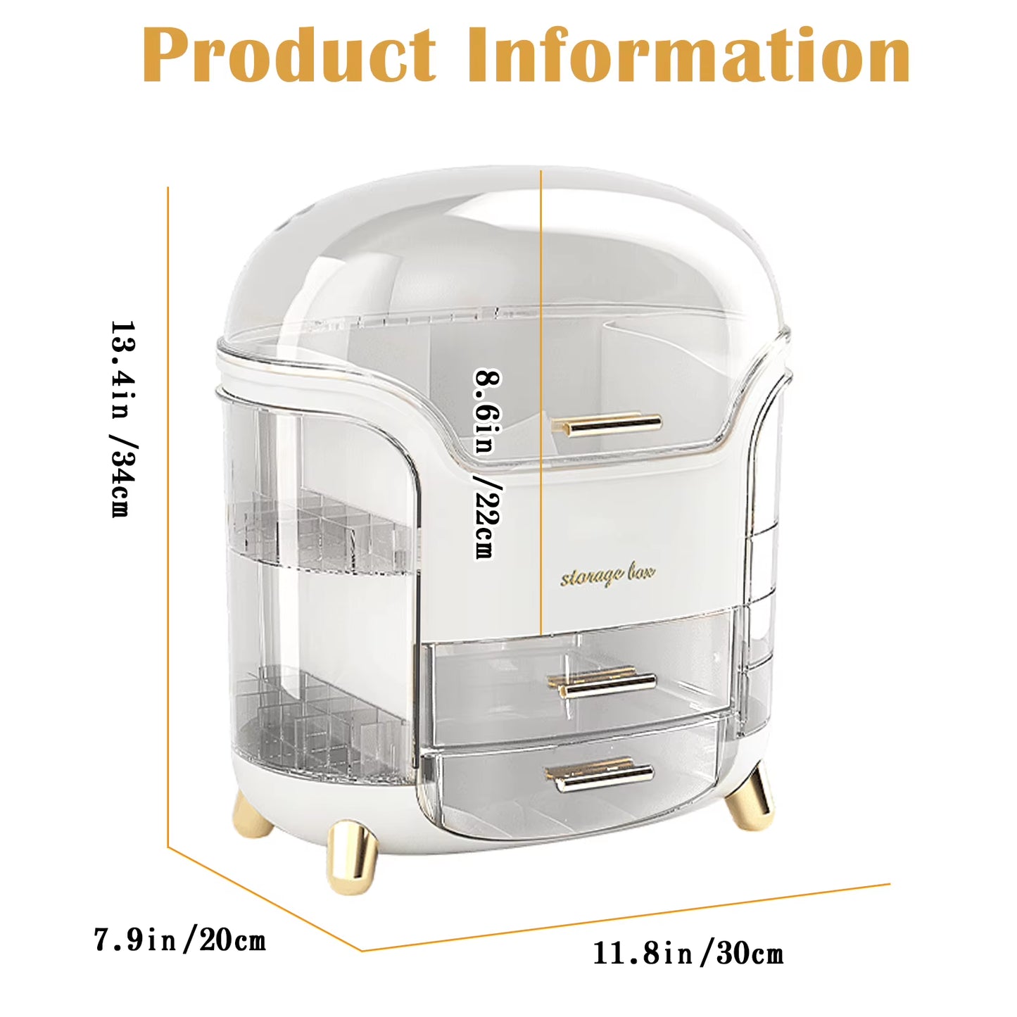 Makeup Organizer and Storage, Cosmetics Organizer Box for Countertop with Lid & Drawers, Cosmetics Skincare Organizers Box With
