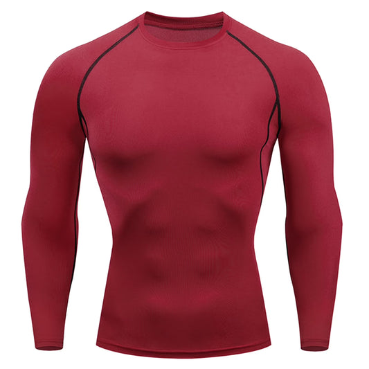 Athletic Workout Shirts for Men, Mens Fitness Long Sleeve Running Sports T Shirt Men Thermal Muscle Athletic Gym Compression Clothes Compression Shirt Men, Mens Shirts Red M