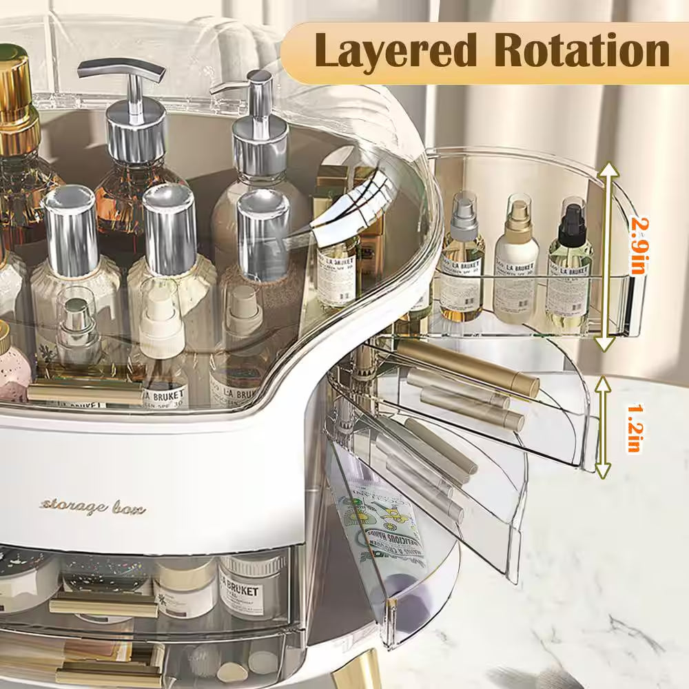 Makeup and Cosmetics Organizer with Drawers Waterproof Dustproof Cover Perfect for Your Countertop or Bedroom in White