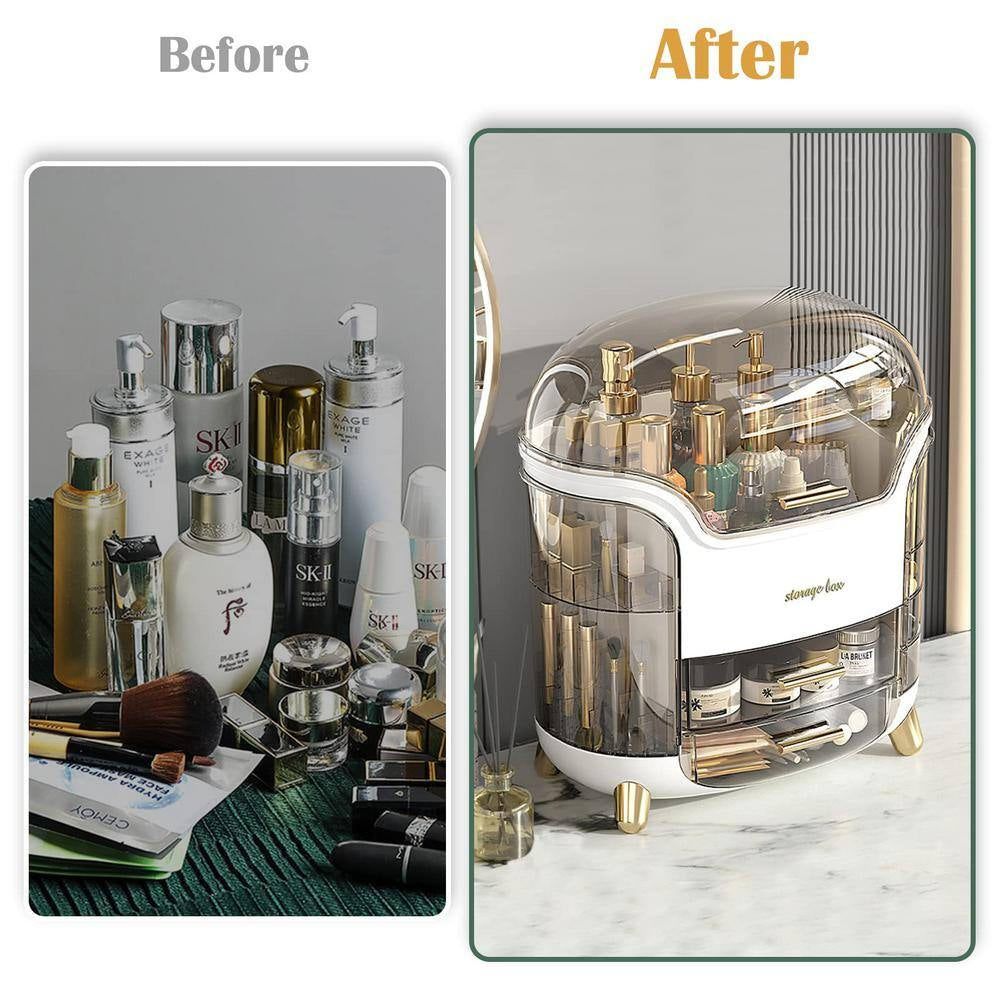 Makeup and Cosmetics Organizer with Drawers Waterproof Dustproof Cover Perfect for Your Countertop or Bedroom in White