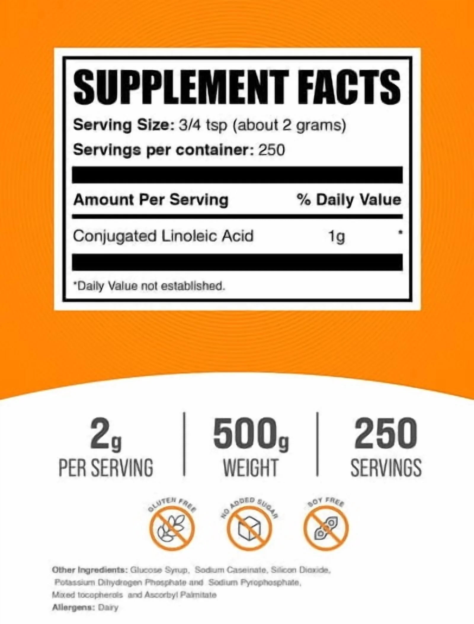 Bulksupplements Conjugated Linoleic Acid Powder - CLA Supplements - Dietary Supplement, Gluten Free, 2G per Serving, 500G (1.1 Lbs)