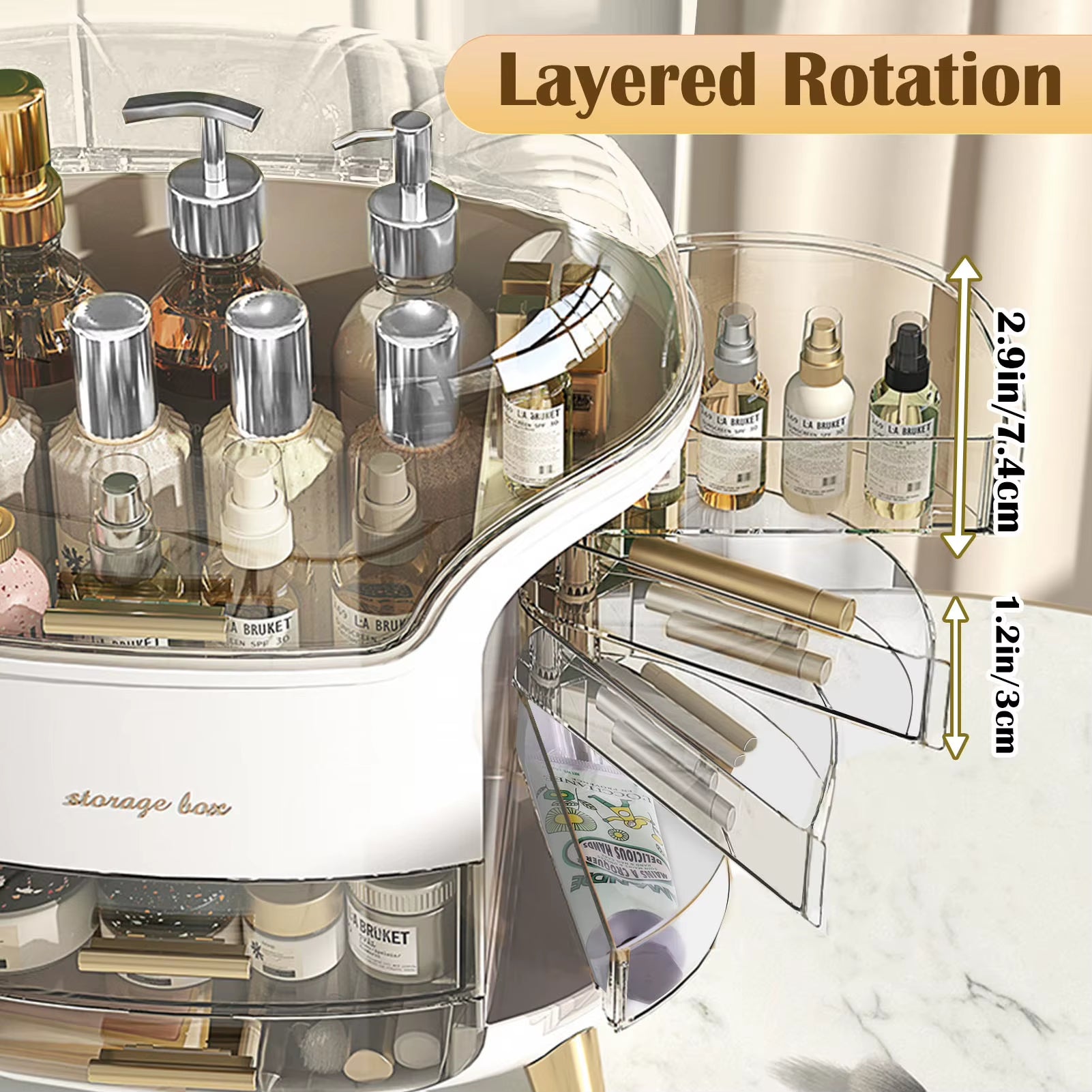 Makeup Organizer and Storage, Cosmetics Organizer Box for Countertop with Lid & Drawers, Cosmetics Skincare Organizers Box With