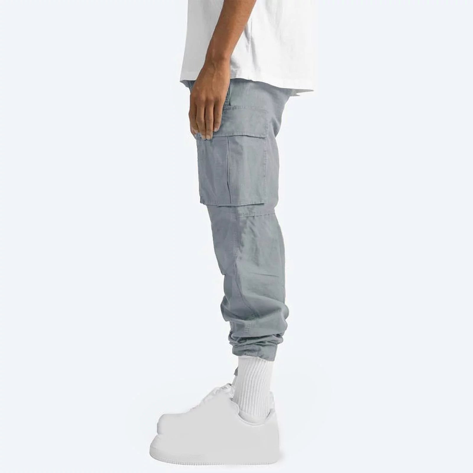 Trousers Full Length Pants for Men Solid 2025 Casual Multiple Pockets Outdoor Straight Type Fitness Pants Cargo Pants Trousers Gray