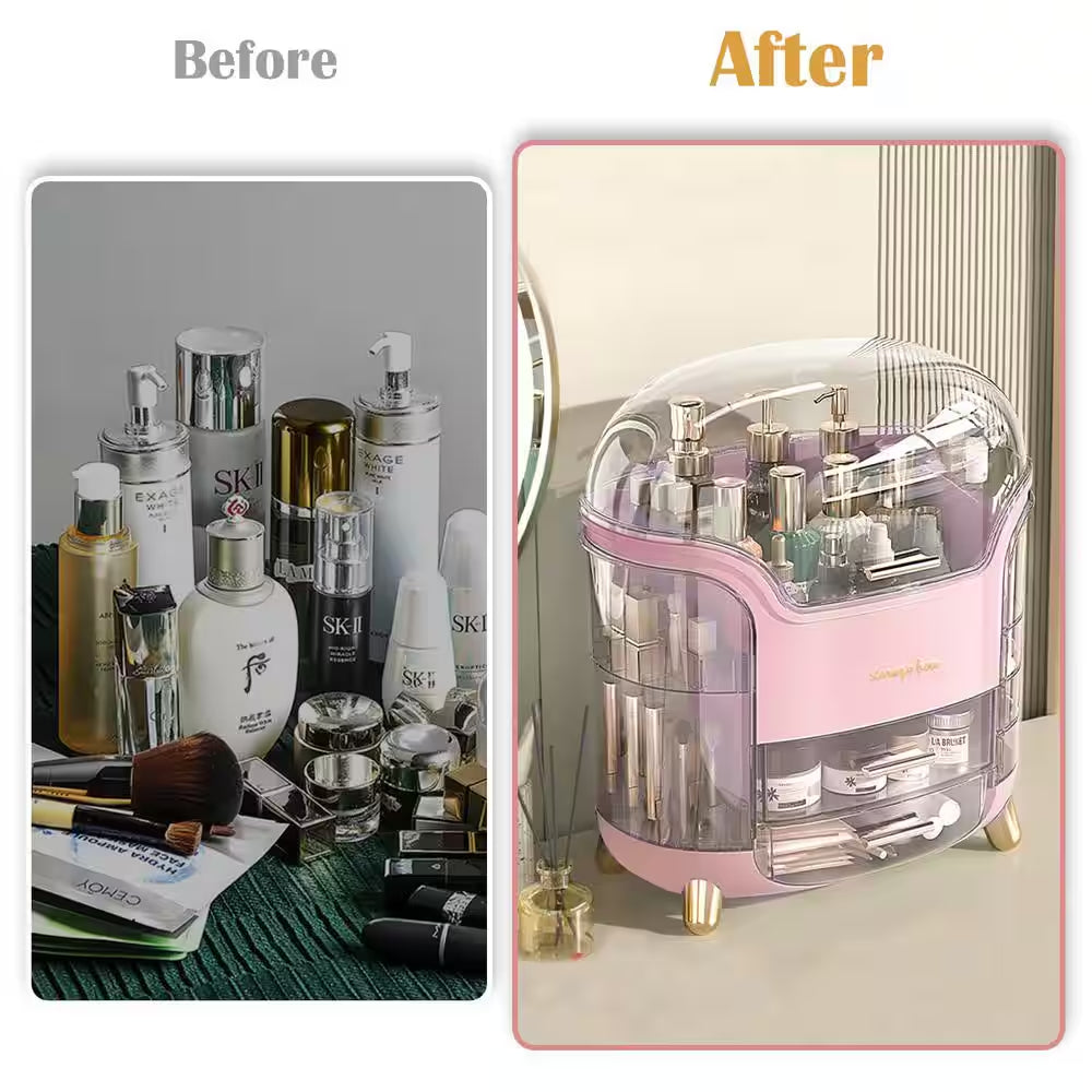 Makeup and Cosmetics Organizer with Drawers Waterproof Dustproof Cover Perfect for Your Countertop or Bedroom in Pink