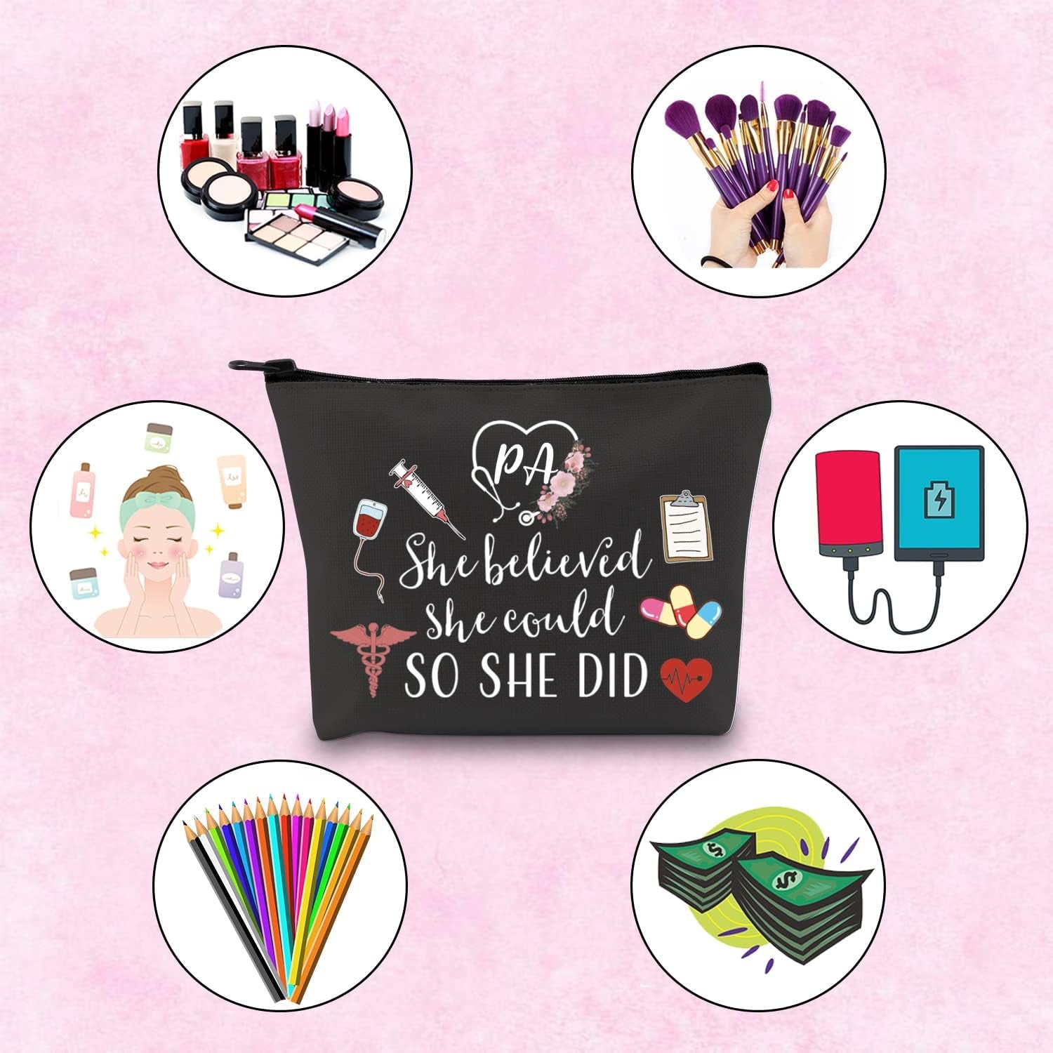 Physician Assistant Gift She Believed She Could so She Did 2023 Nurse Graduation Gift Makeup Bag (Blk-She Believed PA)