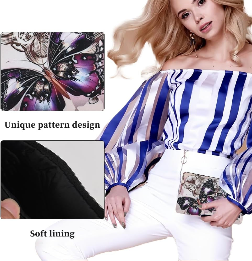 Cosmetic Bag 2PCS, Butterflies Print Makeup Bag Organizer Pouch Waterproof Cosmetic Toiletry Bag for Women Storage Travel Accessories Favors