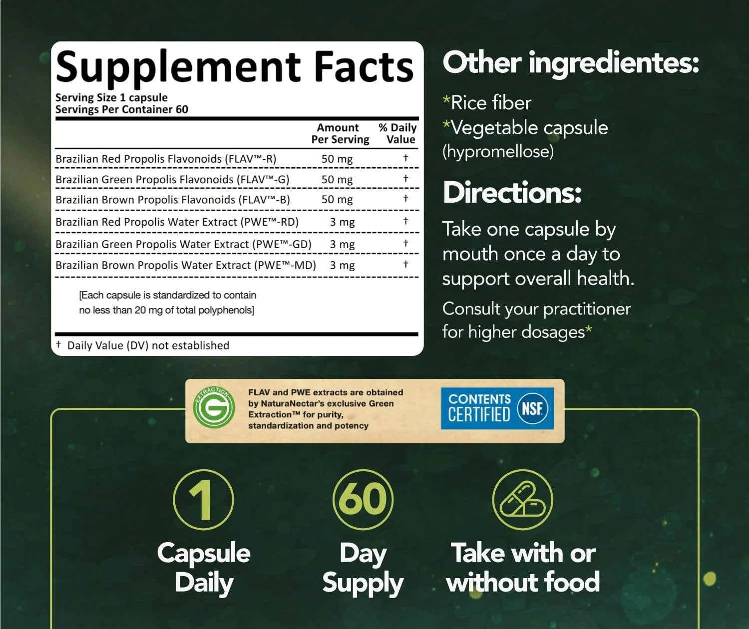 Bee Propolis Ultimate Vegetable Capsules Daily Dietary Supplements, 60 Count