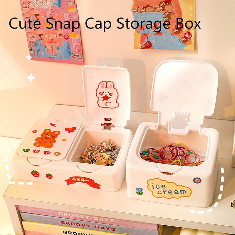 Kawaii Cartoon Desk Organizer Box Button Cosmetics Storage Box with Lid Mini Jewelry Organizer Cosmetics Makeup Container