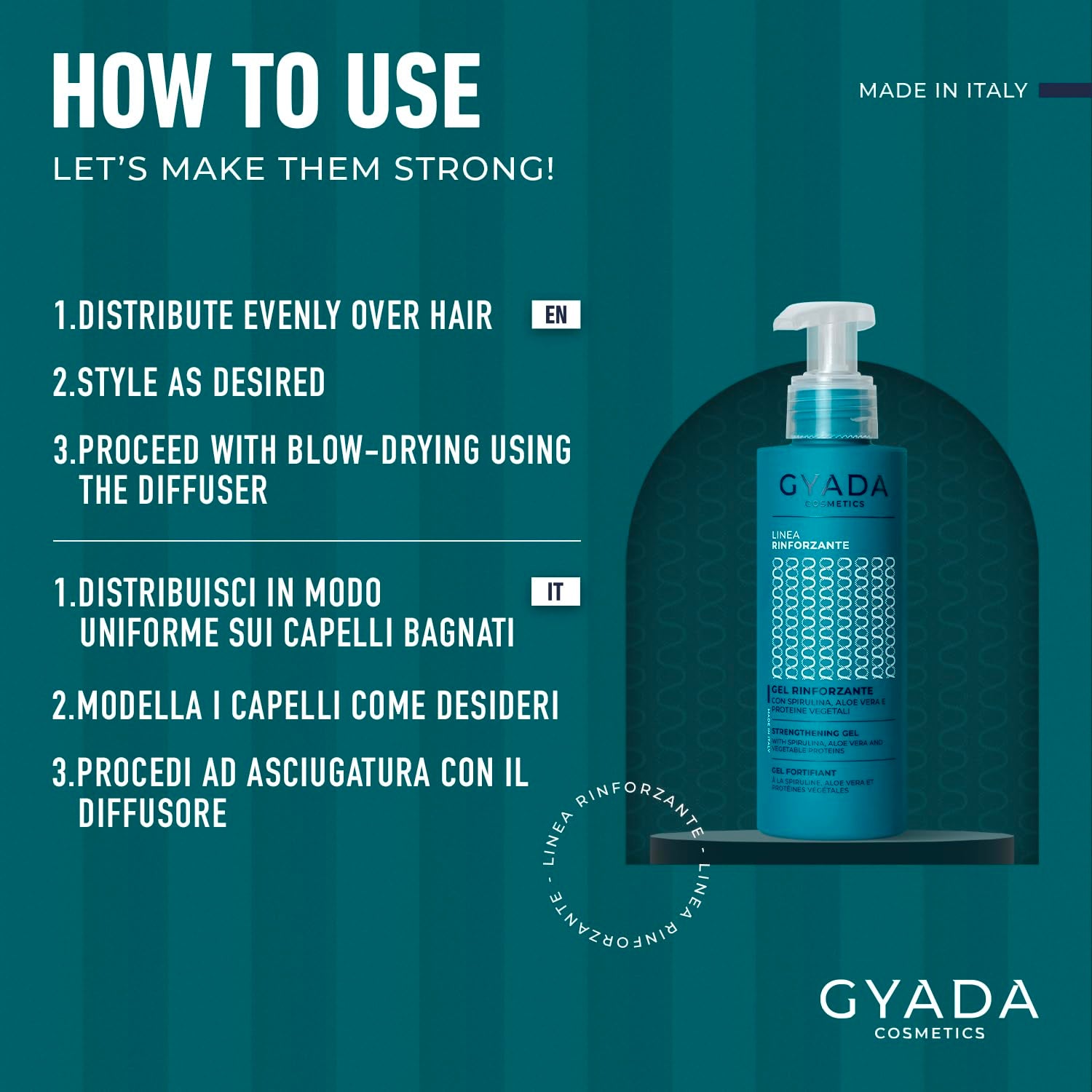 GYADA Strengthening and Repairing Hair Gel with Spirulina - Defines Curly Hair & Straight Hair - Prevents Breakage and Dehydration - Vegan & Green Formula - Cruelty Free - 5.07 Fl Oz