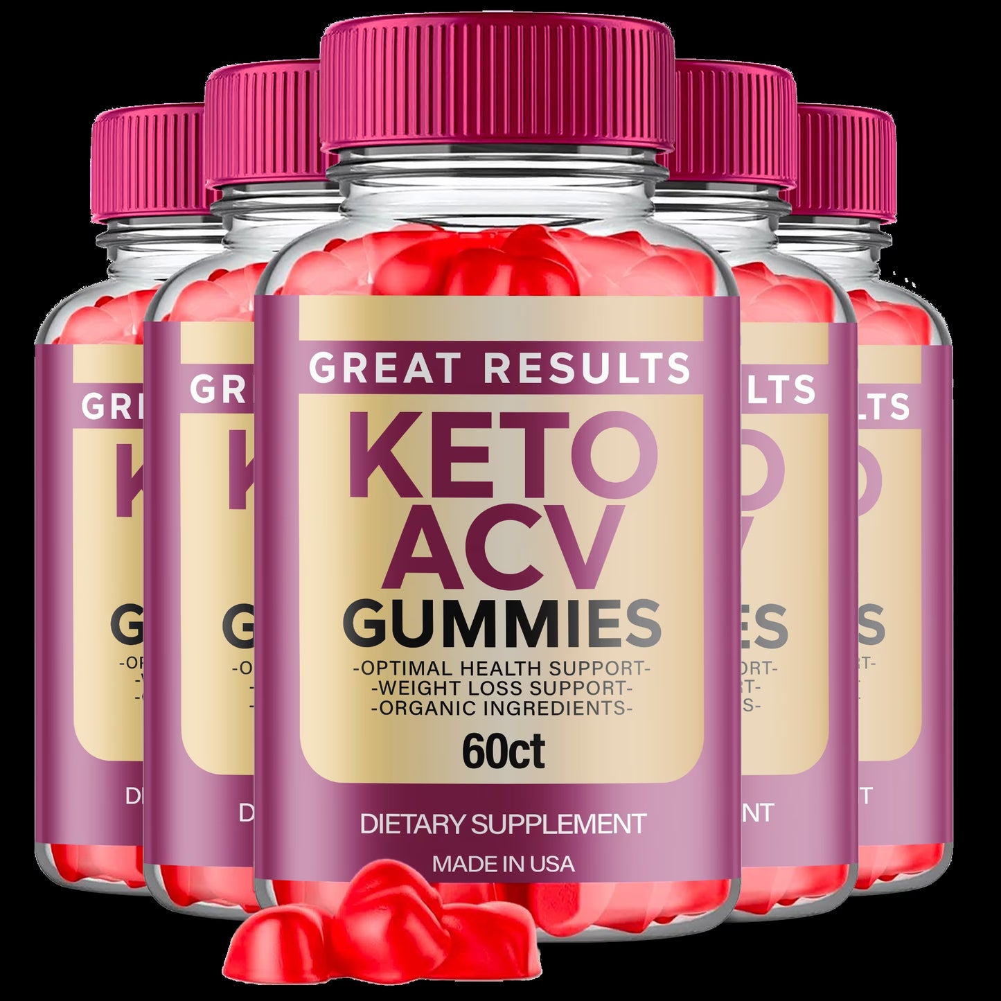 (5 Pack) Great Results Keto ACV Gummies - Energy & Focus Boosting Dietary Supplements for Weight Management & Metabolism - Fat Burn - 300 Gummies