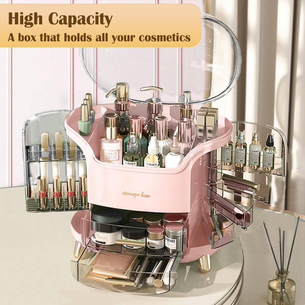 Makeup and Cosmetics Organizer with Drawers Waterproof Dustproof Cover Perfect for Your Countertop or Bedroom in Pink