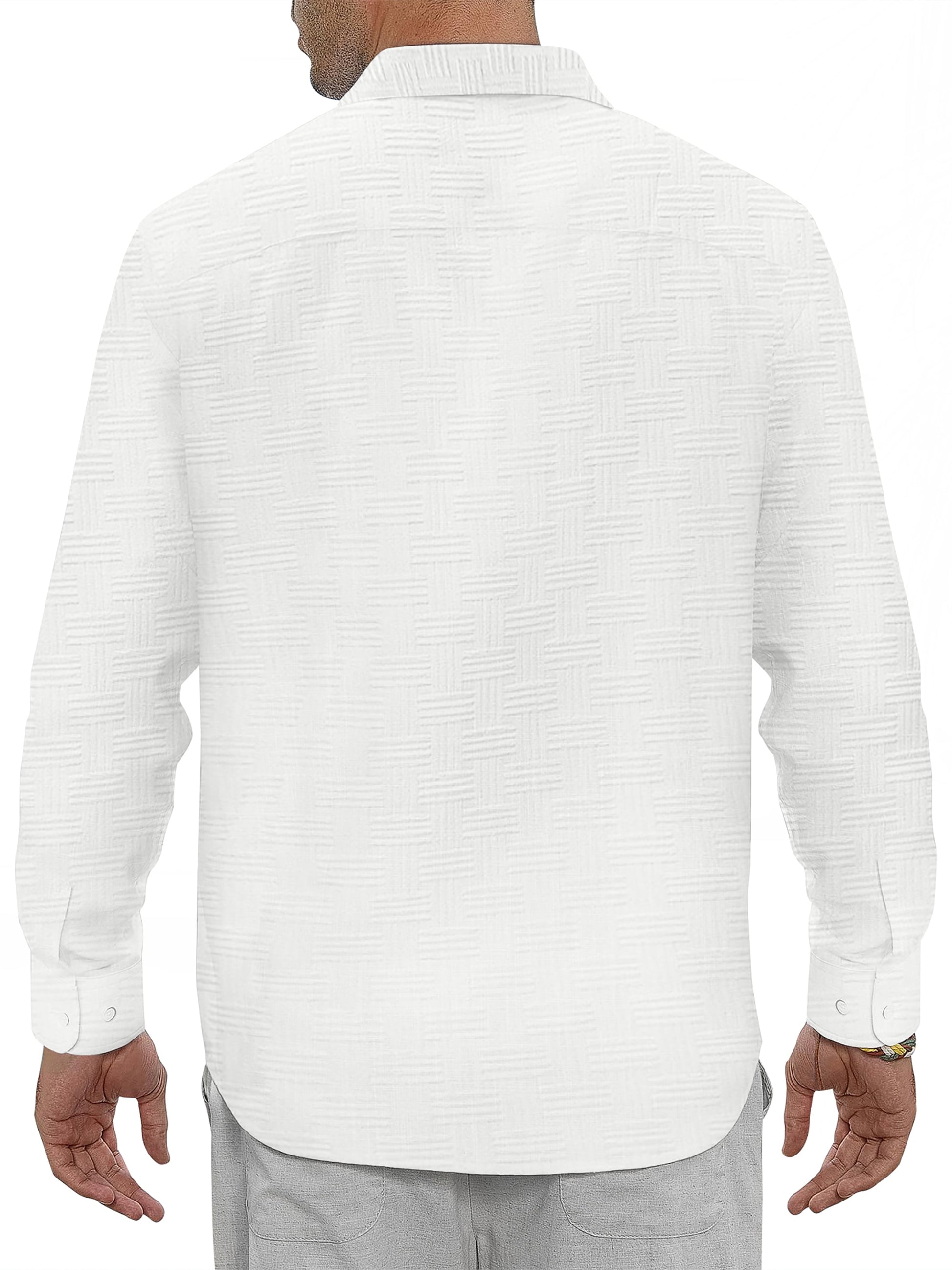 Button down Mens Shirts Long Sleeve Shirts for Men Solid Texturet-Shirts