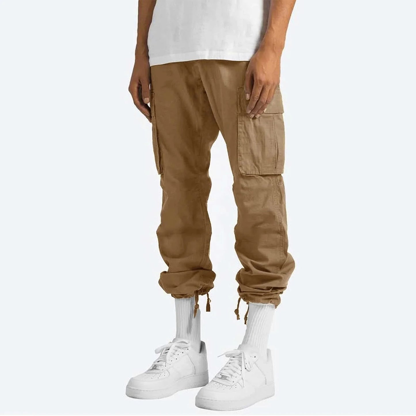 Trousers Full Length Pants for Men Solid 2025 Casual Multiple Pockets Outdoor Straight Type Fitness Pants Cargo Pants Trousers Gray