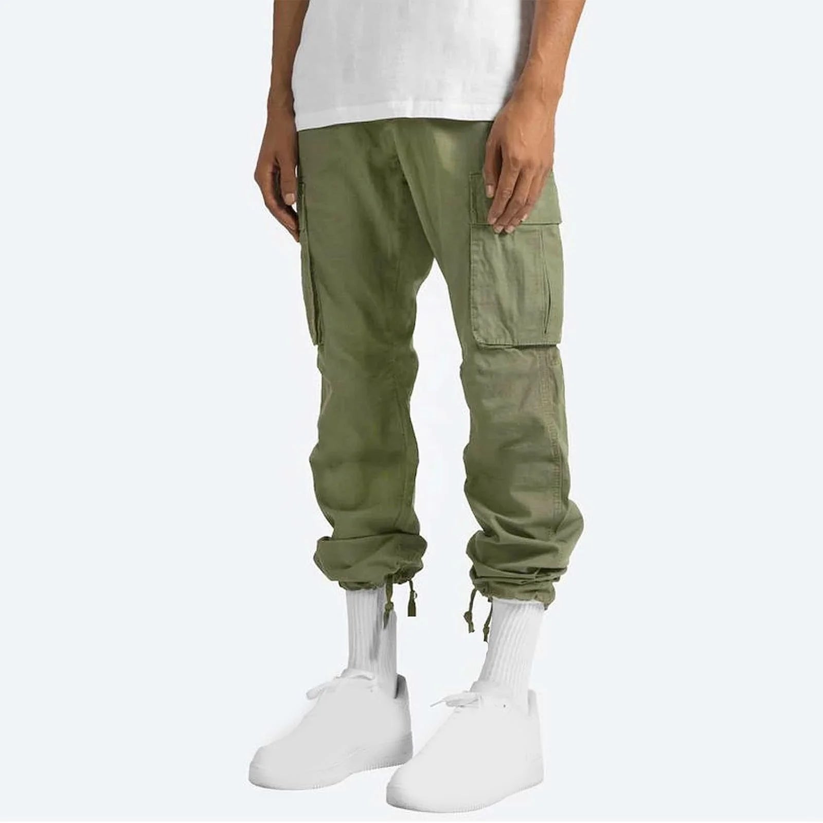 Trousers Full Length Pants for Men Solid 2025 Casual Multiple Pockets Outdoor Straight Type Fitness Pants Cargo Pants Trousers Gray