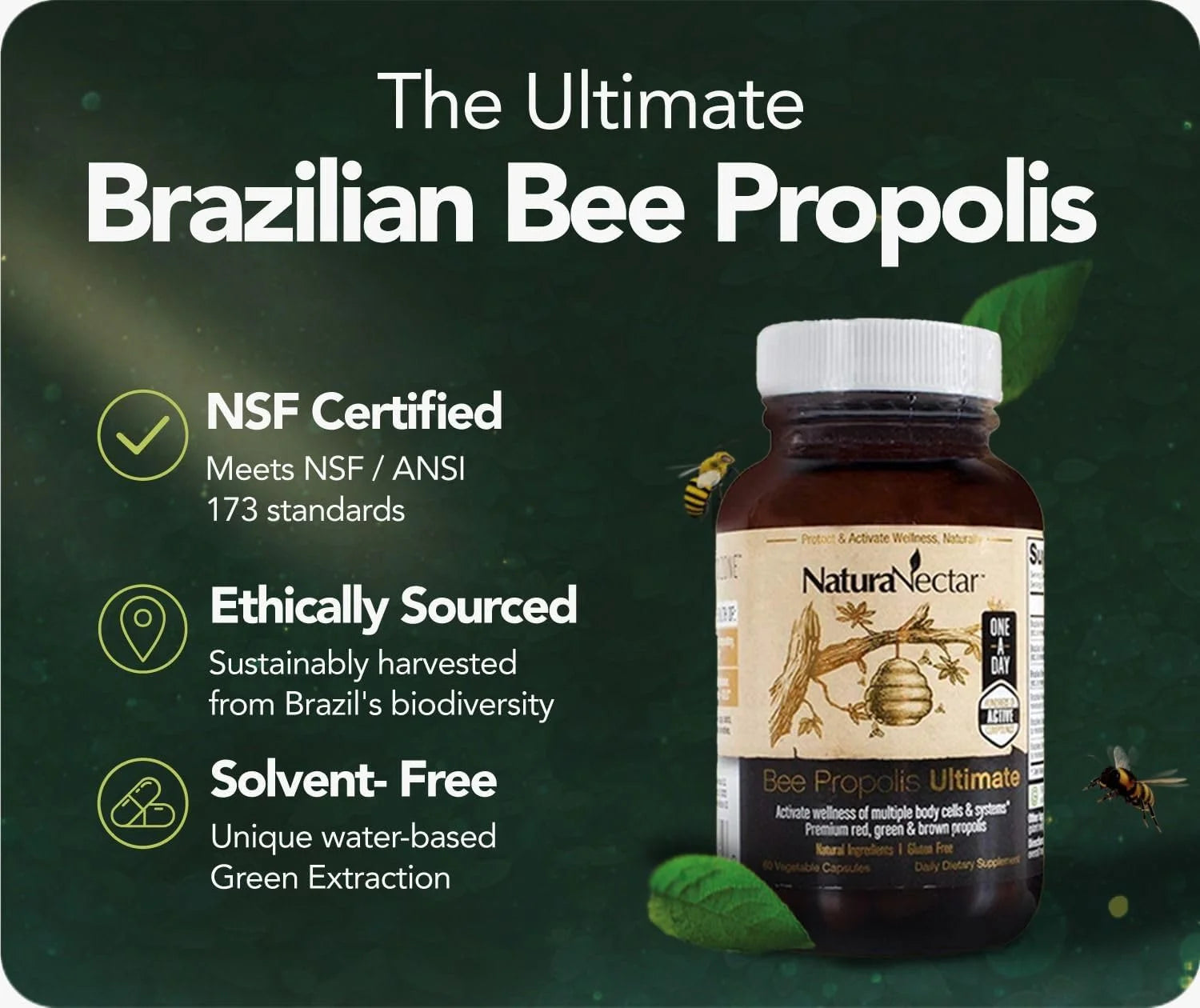 Bee Propolis Ultimate Vegetable Capsules Daily Dietary Supplements, 60 Count