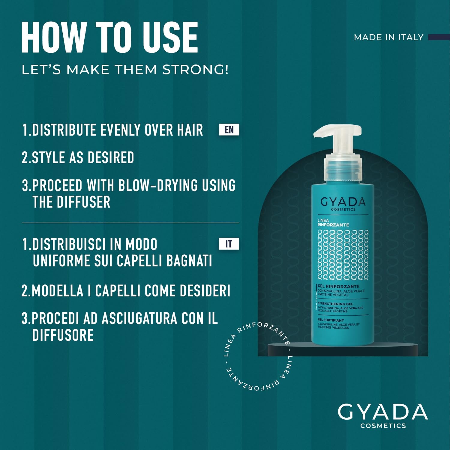 GYADA Strengthening and Repairing Hair Gel with Spirulina - Defines Curly Hair & Straight Hair - Prevents Breakage and Dehydration - Vegan & Green Formula - Cruelty Free - 5.07 Fl Oz