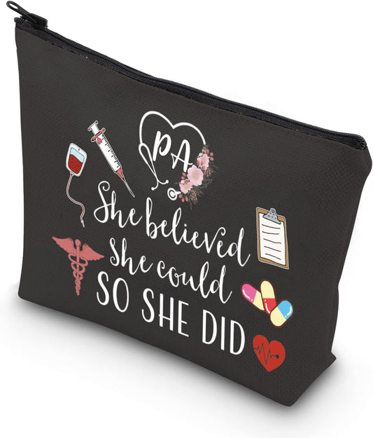 Physician Assistant Gift She Believed She Could so She Did 2023 Nurse Graduation Gift Makeup Bag (Blk-She Believed PA)