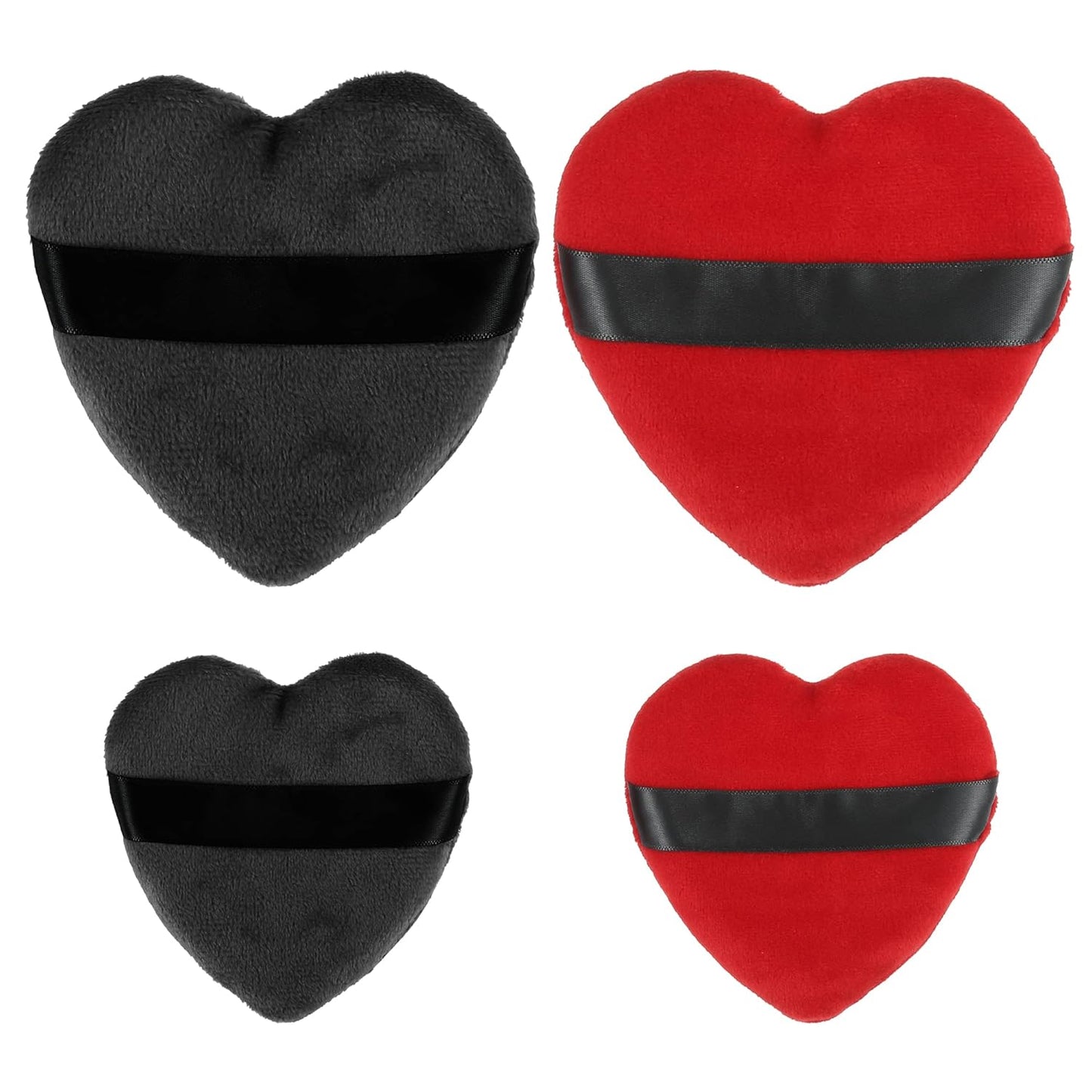 4 Pcs Loose Powder Puff, Face Soft Heart Shape Puff Blender Beauty Makeup Tool Short Plush, Black Red